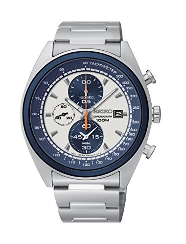 Seiko Men's SNDF87P1 Chronograph White and Blue Dial Stainless Steel ...